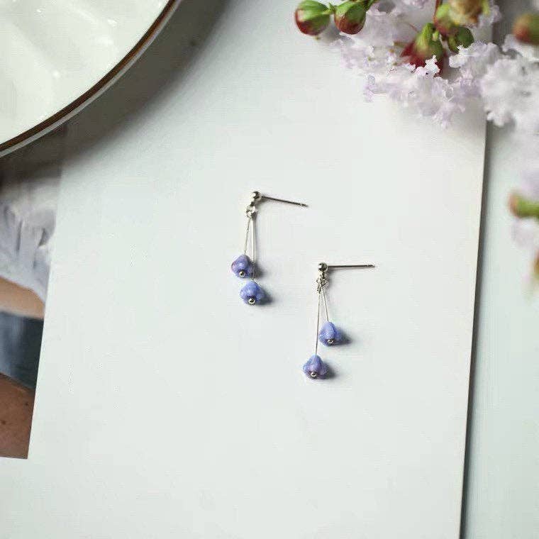 Baby Bell Flower Blue Raspberry Stud Earrings