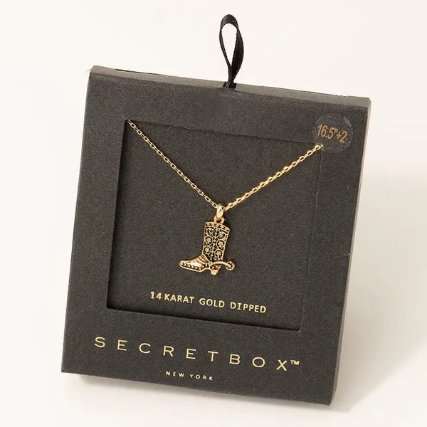 Secret Box Cowboy Boot Pendant Necklace