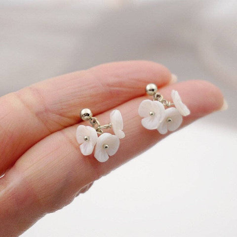 Surgical Steel Flora Mother of Pearl White Flower Steel Earrings