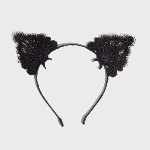 Lace Headband & Mask 2pc Set - Black Cat