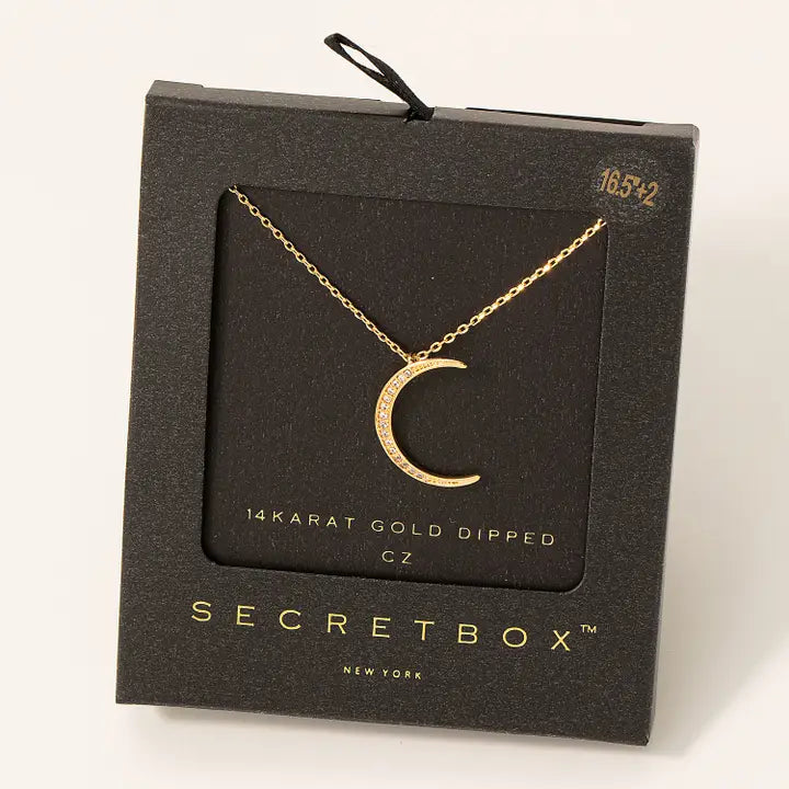 Secret Box Pave Crescent Moon Pendant Necklace