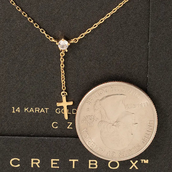 Secret Box Dainty Cross Charm Y Necklace