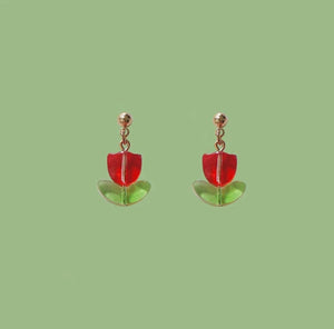 Tulip Flower Stud Earrings (Red)