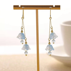 Bell Flowers Blue Crystal Dangle Drop Earrings