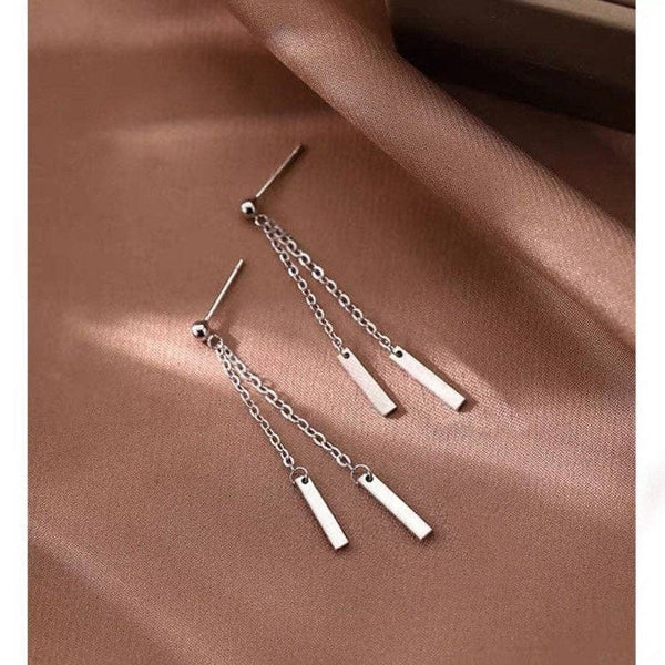 Korean Steel Double Bar Charm Dangle Earrings