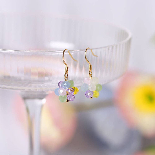 Rainbow Crystal Beads Wire Wrapping Dangle Earrings