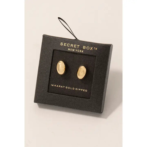 Secret Box Gold Dipped Oval Bead Stud Earrings