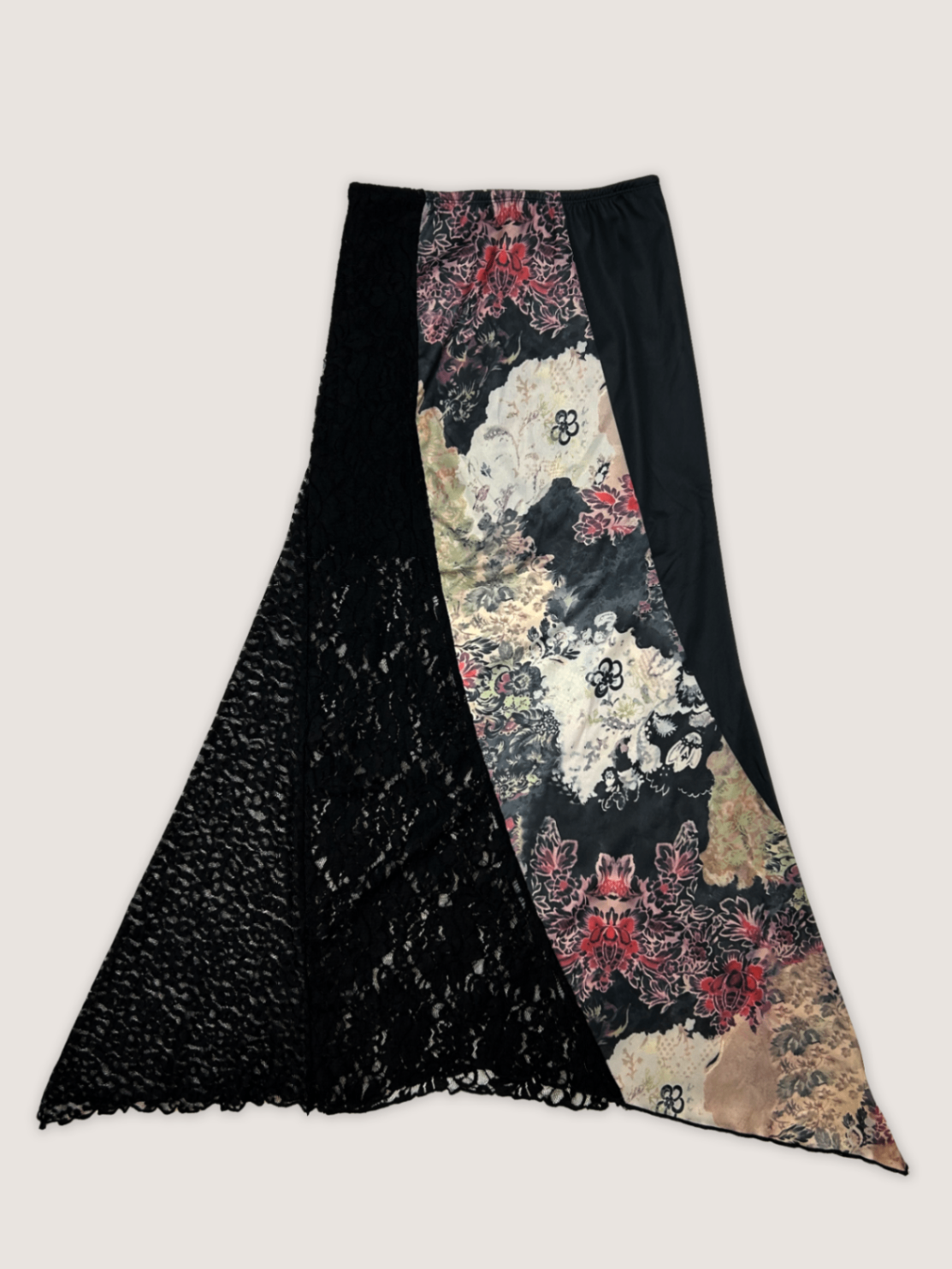 Black Multi-color Flower Panel Maxi Skirt W27 