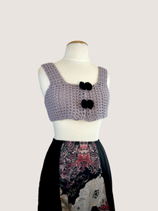 Lavender Crochet-Knit Top with Black Bows 