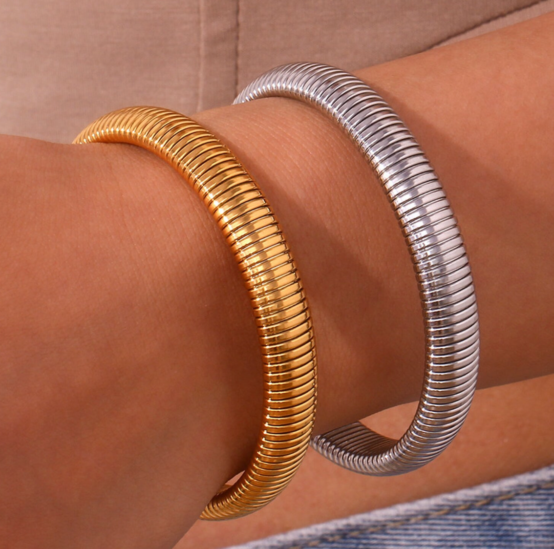  Cobra Stretch Bangle Bracelets-Stainless Steel Stretch