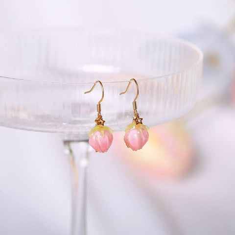 Pink Rose Bud Dangle Earrings