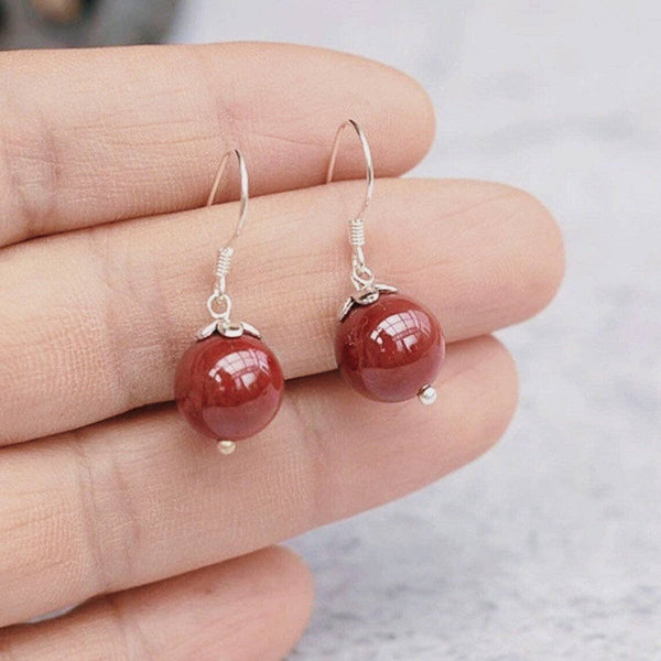 Xiangsi Silver Flower Red Jade Earrings