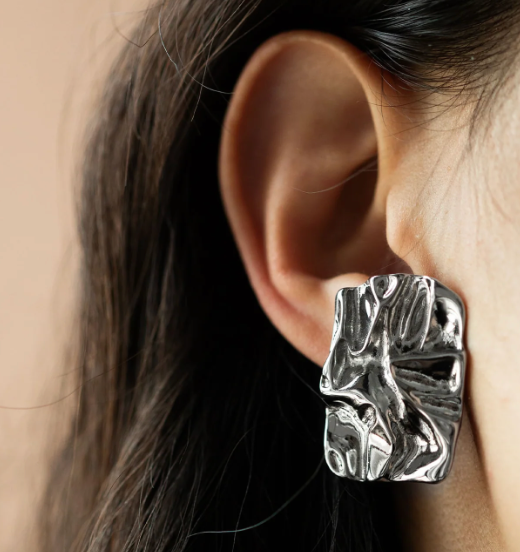 Molten Button Earrings, Stainless Steel- Waterproof