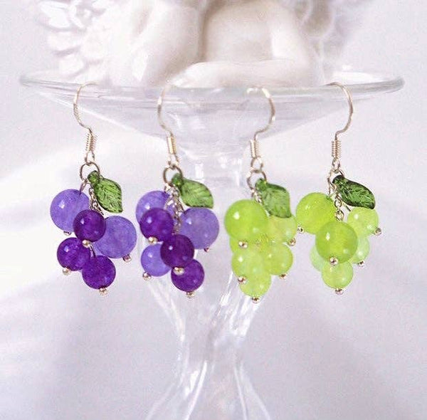 Purple Grape Leaf Dangle Earrings