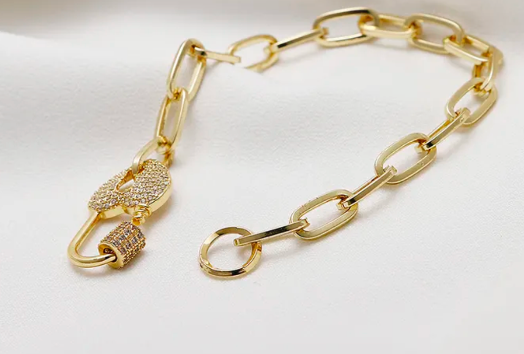 Carabiner Pavé Heart Paperclip Necklace