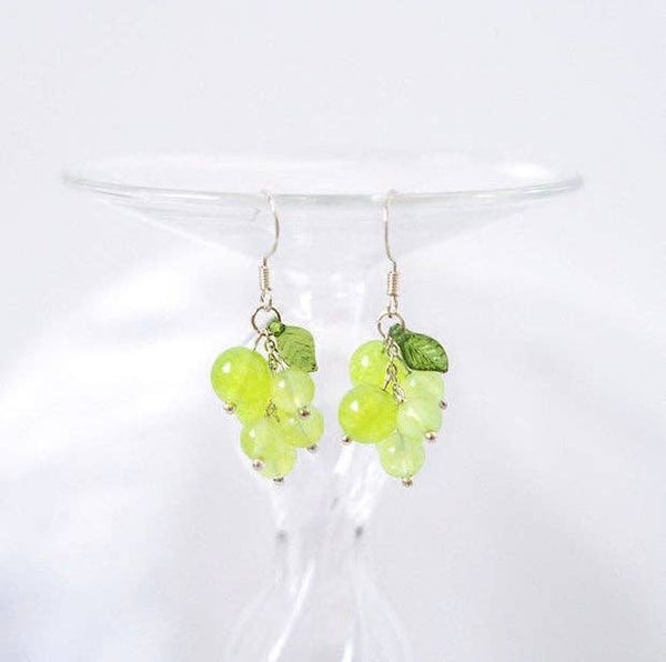 Green Grape Leaf Dangle Earrings