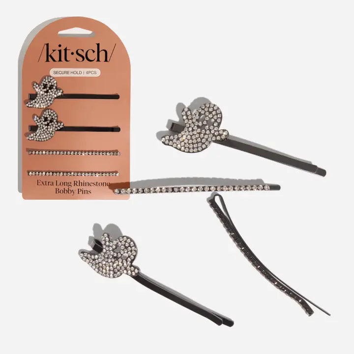Extra Long Metal Rhinestone Bobby Pins 4pc Set - Ghost