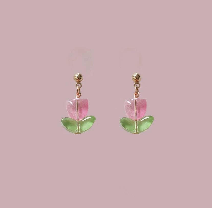 Tulip Flower Stud Earrings (Pink)