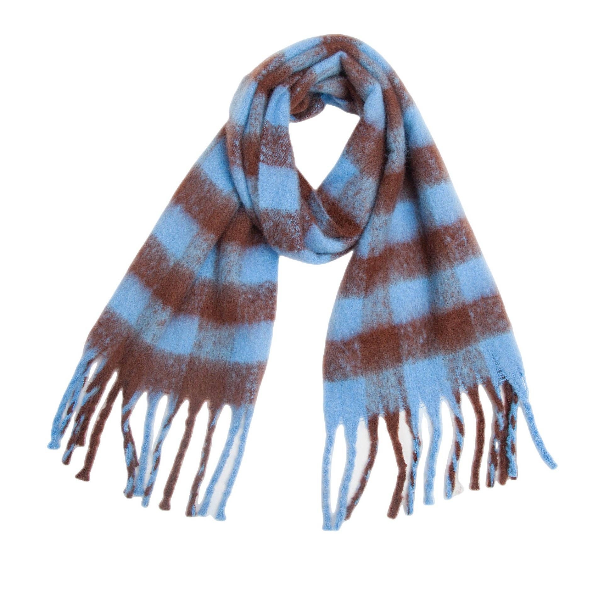 Tassel Scarf - Blue/Brown