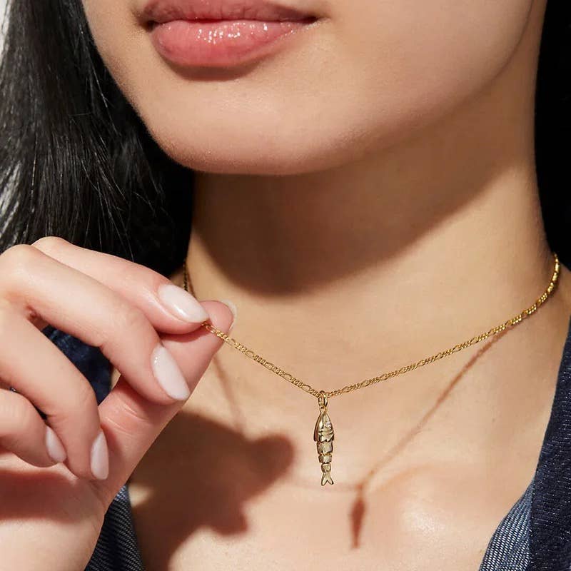 Fish- 14K Gold Steel Articulated Portuguese Fish Necklace