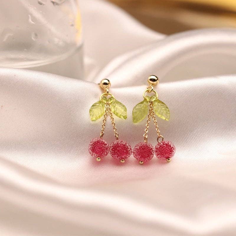 Pink Chinese Bayberry Beads Earrings