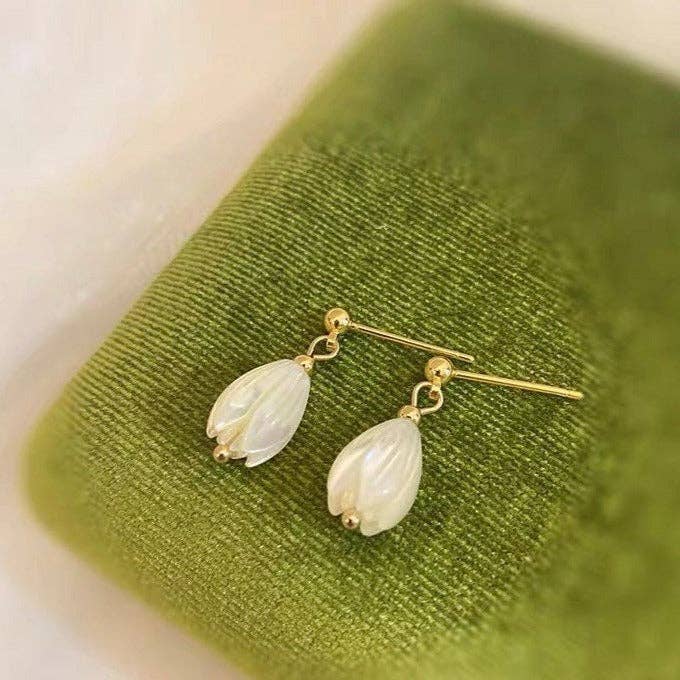 White Champaca Flower Mother of Pearl Earrings