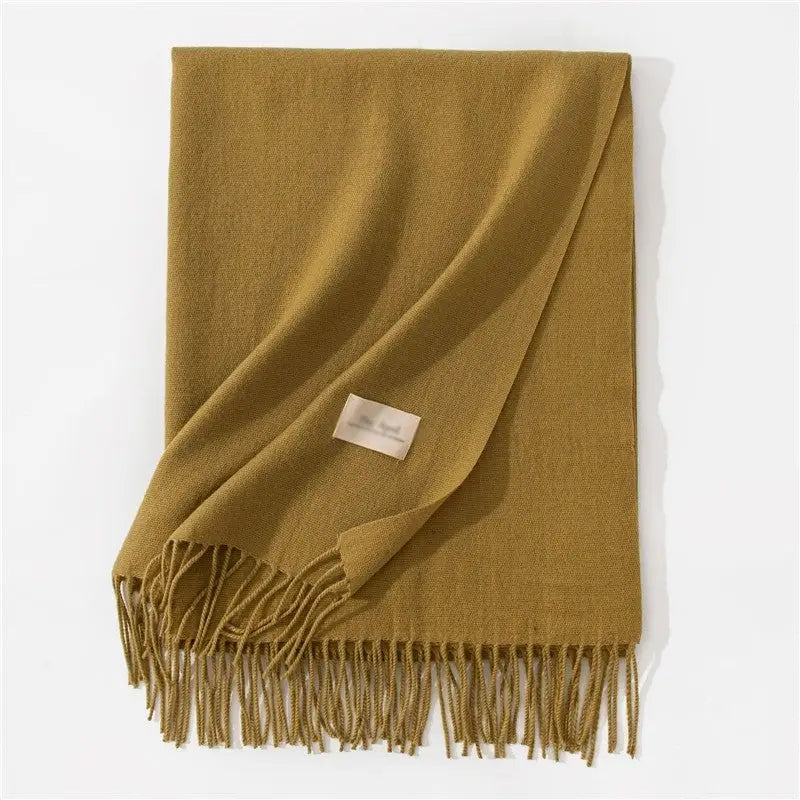 Solid Color Winter Warm Imitation Cashmere Shawl Scarves - Yellow Green