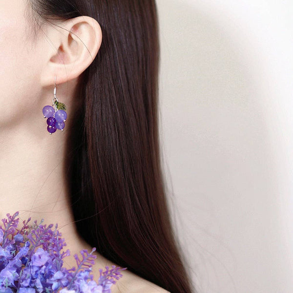 Purple Grape Leaf Dangle Earrings