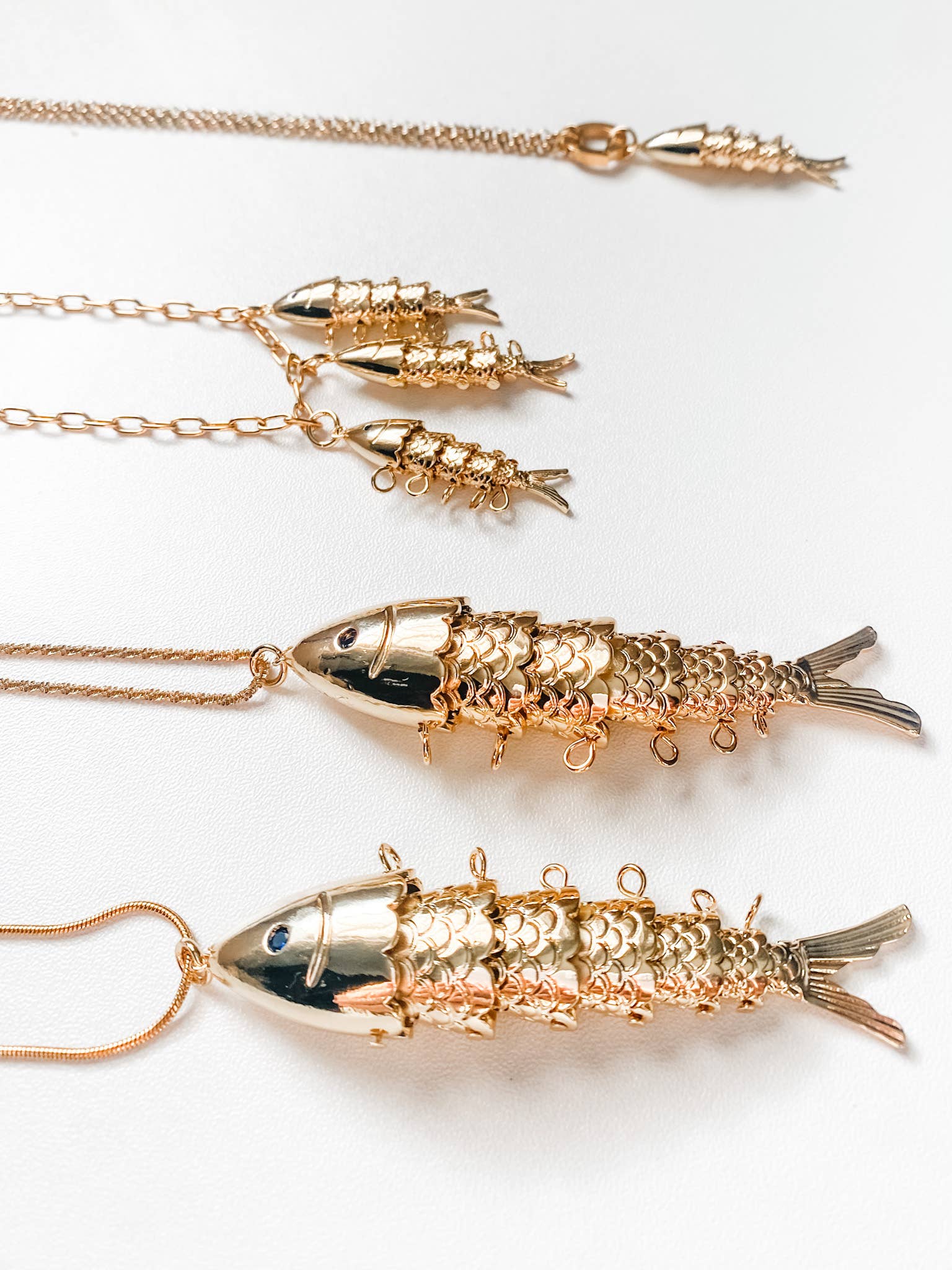 Fish- 14K Gold Steel Articulated Portuguese Fish Necklace