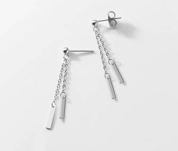 Korean Steel Double Bar Charm Dangle Earrings