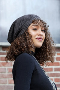 Waffle Knit Slouch Beanie - Gray