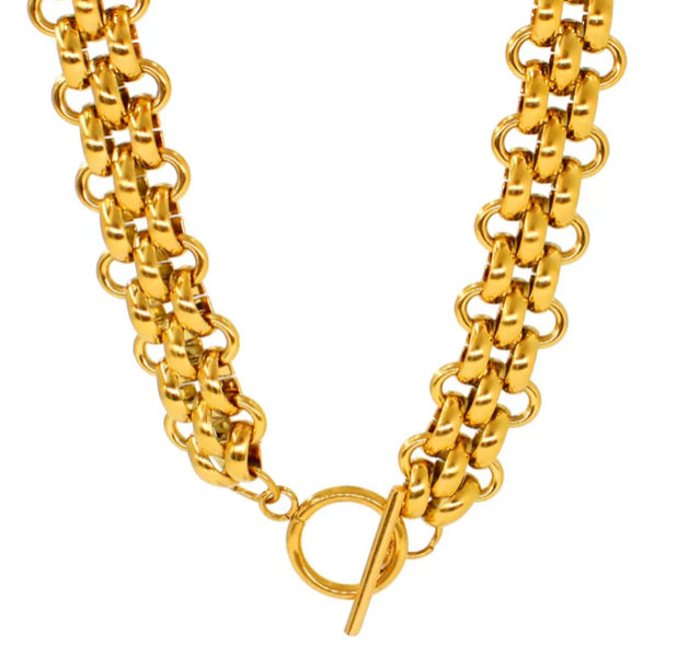 Estate Panther Chain Link Stainless Steel Necklace 14K Gold 