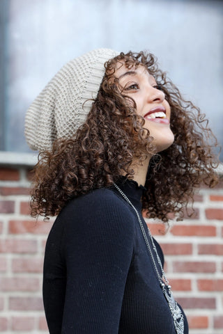 Waffle Knit Slouch Beanie - Oatmeal