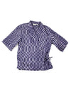 Len Lye x Dries Van Noten Designer Women's Purple/Navy/Light Purple Wavy Print Short Sleeve Wrap Top – Size S