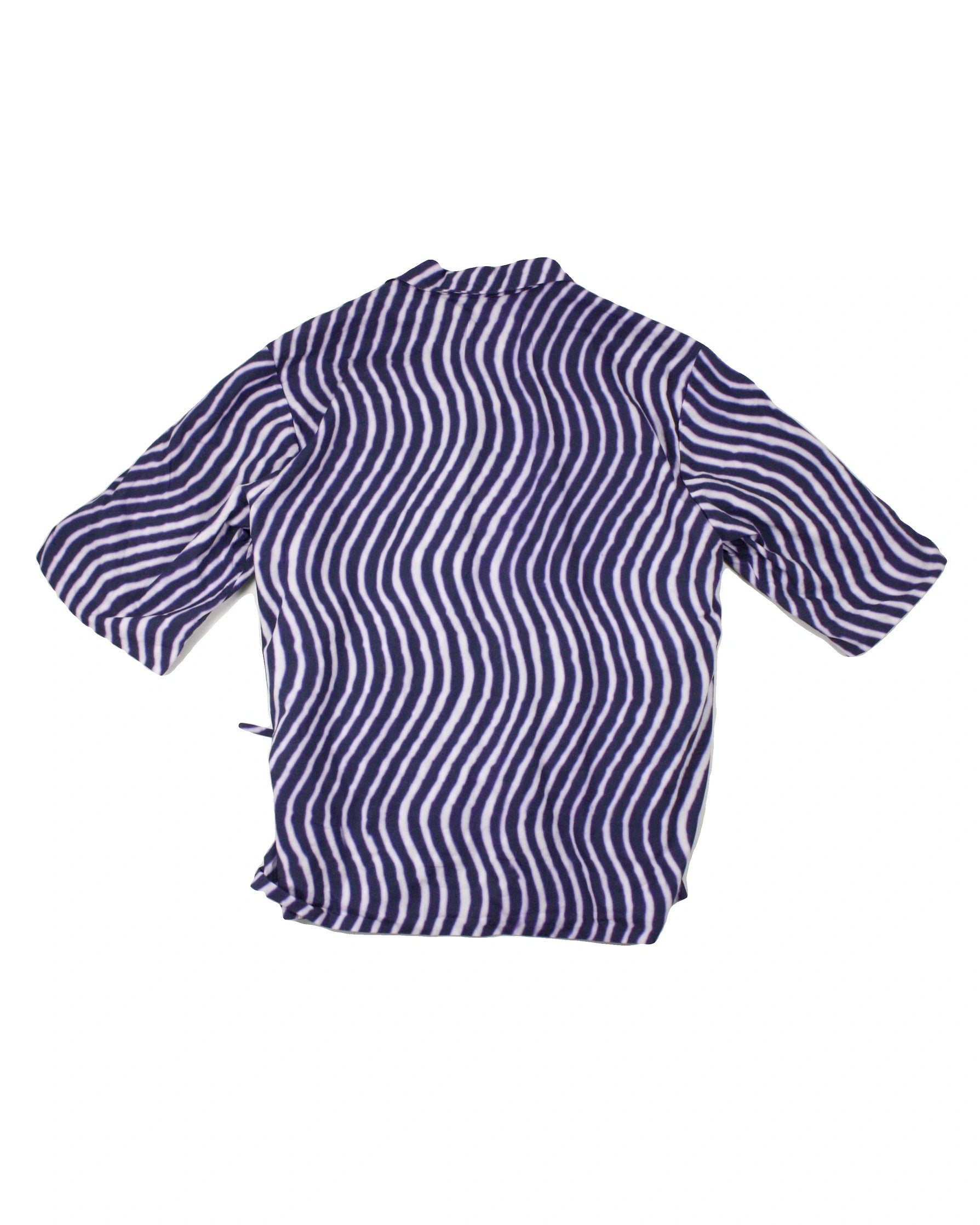 Len Lye x Dries Van Noten Designer Women's Purple/Navy/Light Purple Wavy Print Short Sleeve Wrap Top – Size S