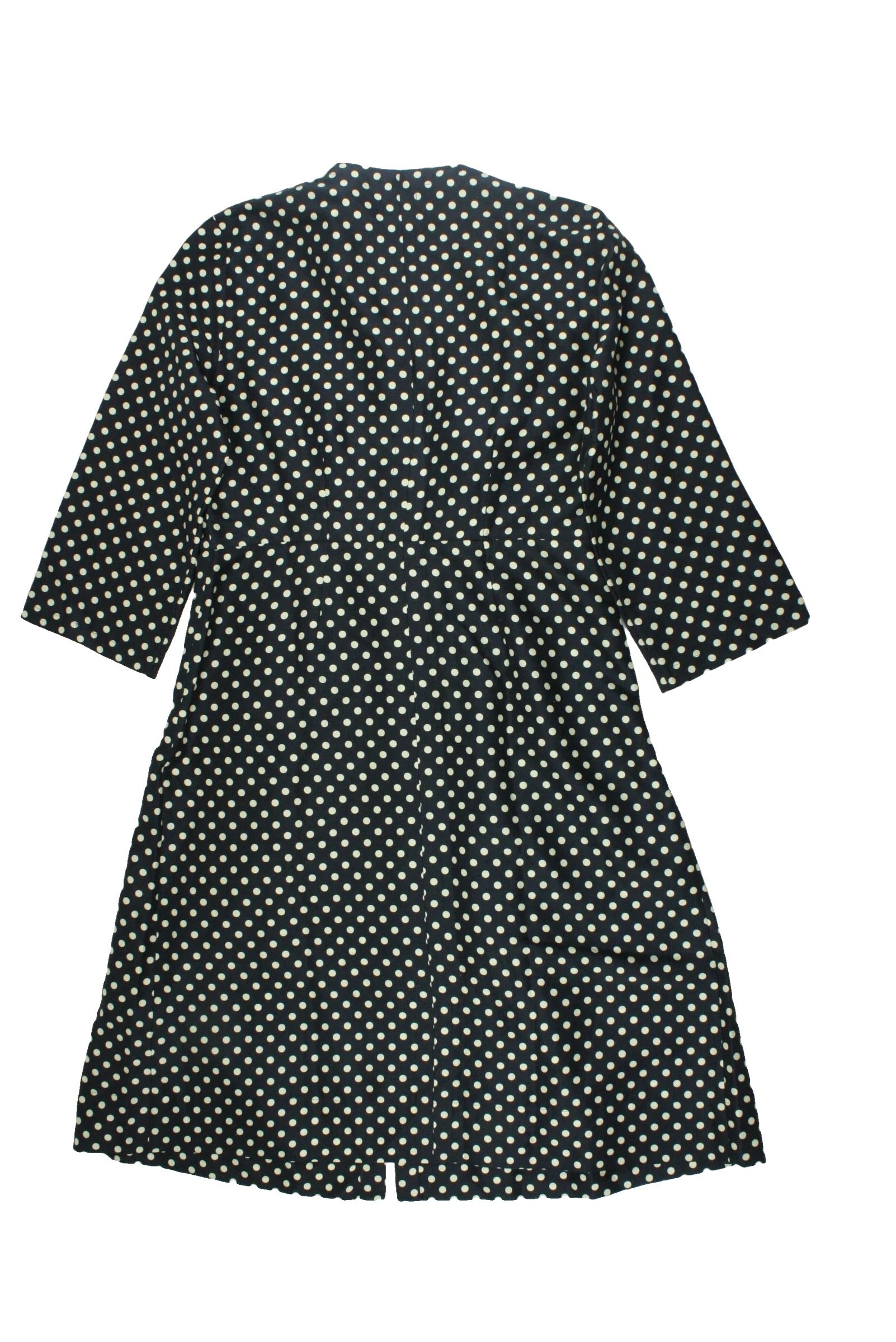 Tramadrke Women's Navy/Cream Long Sleeve High Round Neck Round Neck Dress with Silk, Buttons, Hidden Buttons, Belted – Size 6