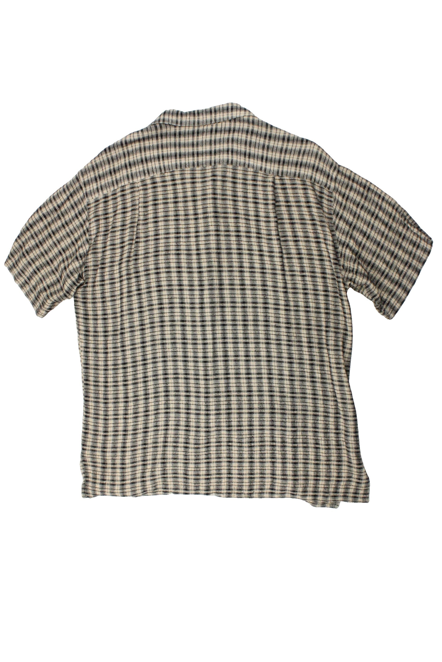Gillio Men's Tan/Black Short Sleeve Shirt with 1 Pocket, Plaid, Lightweight, Textured – Size L