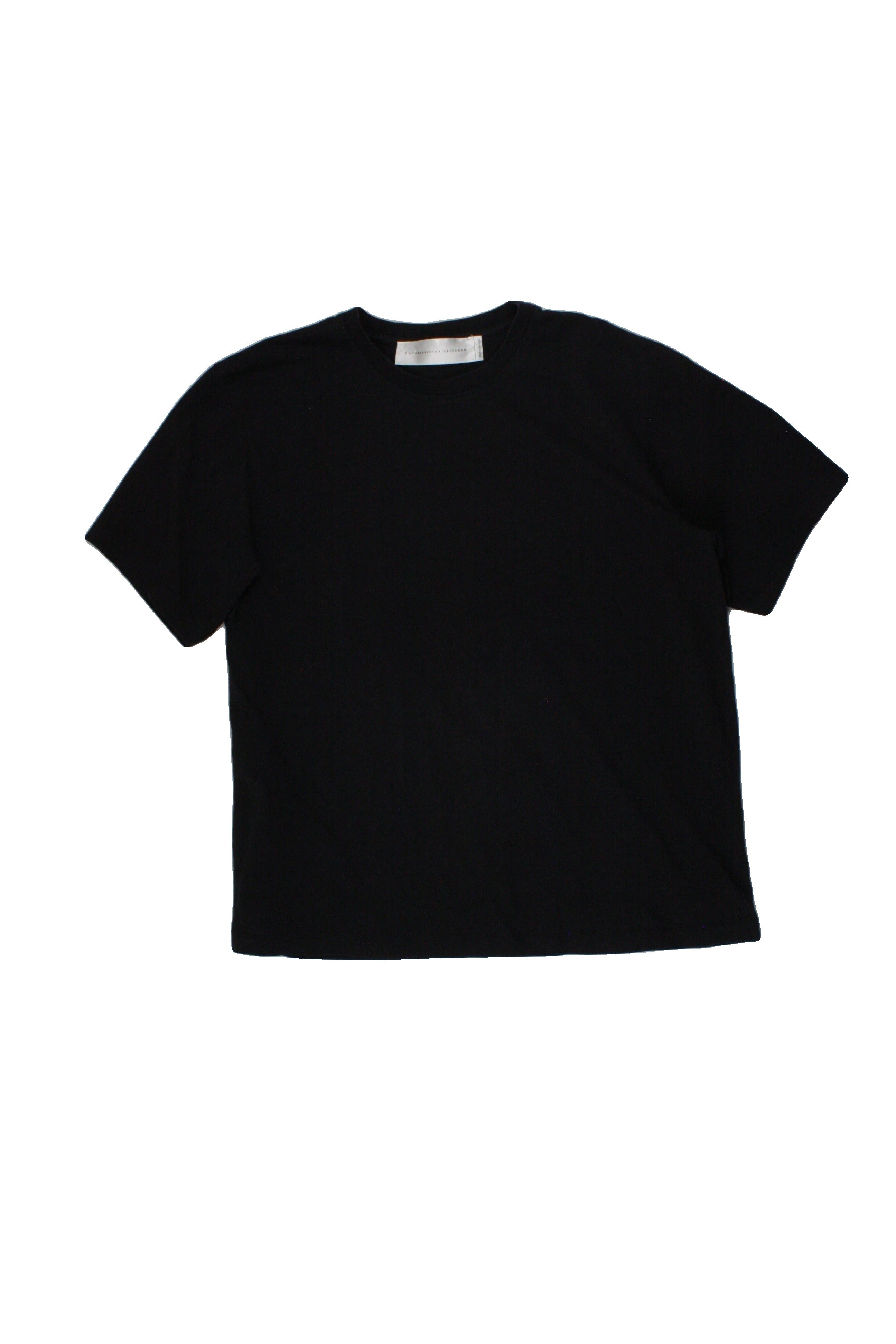 Victoria Victoria Beckham Designer Women's Navy Short Sleeve Round Neck Top with Ribbed Trim