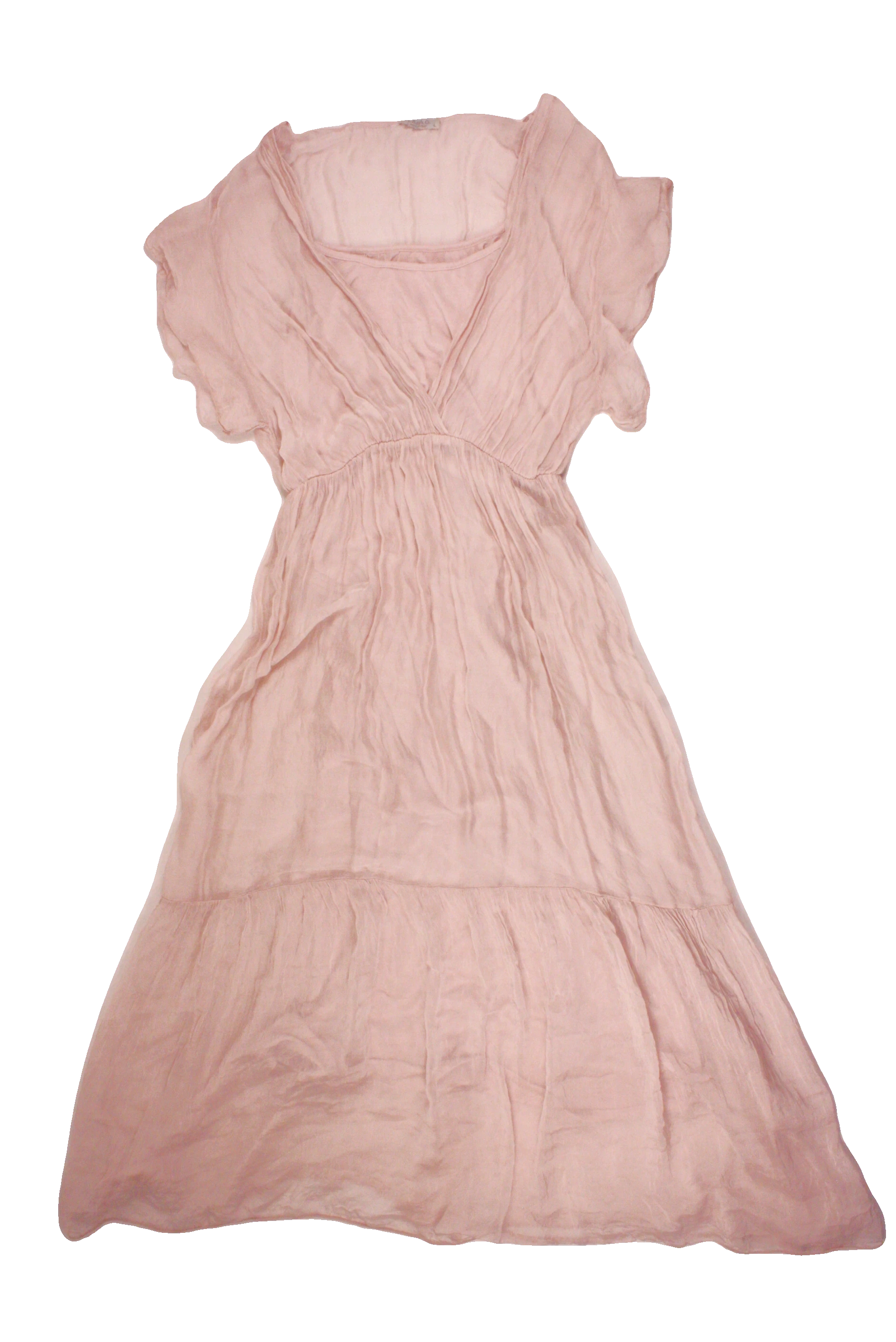 Lara C. Women's Blush Short Sleeve V-Neck Dress with Midi, Sheer – Size L