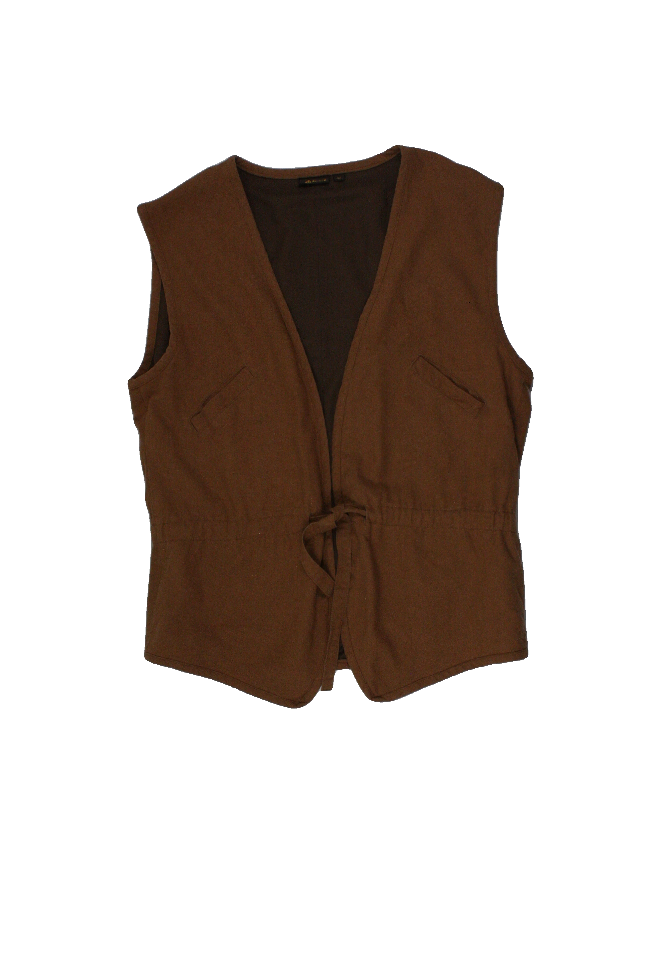 Di Bari Women's Brown Vest with Silk, 2 Pockets, Waist Tie