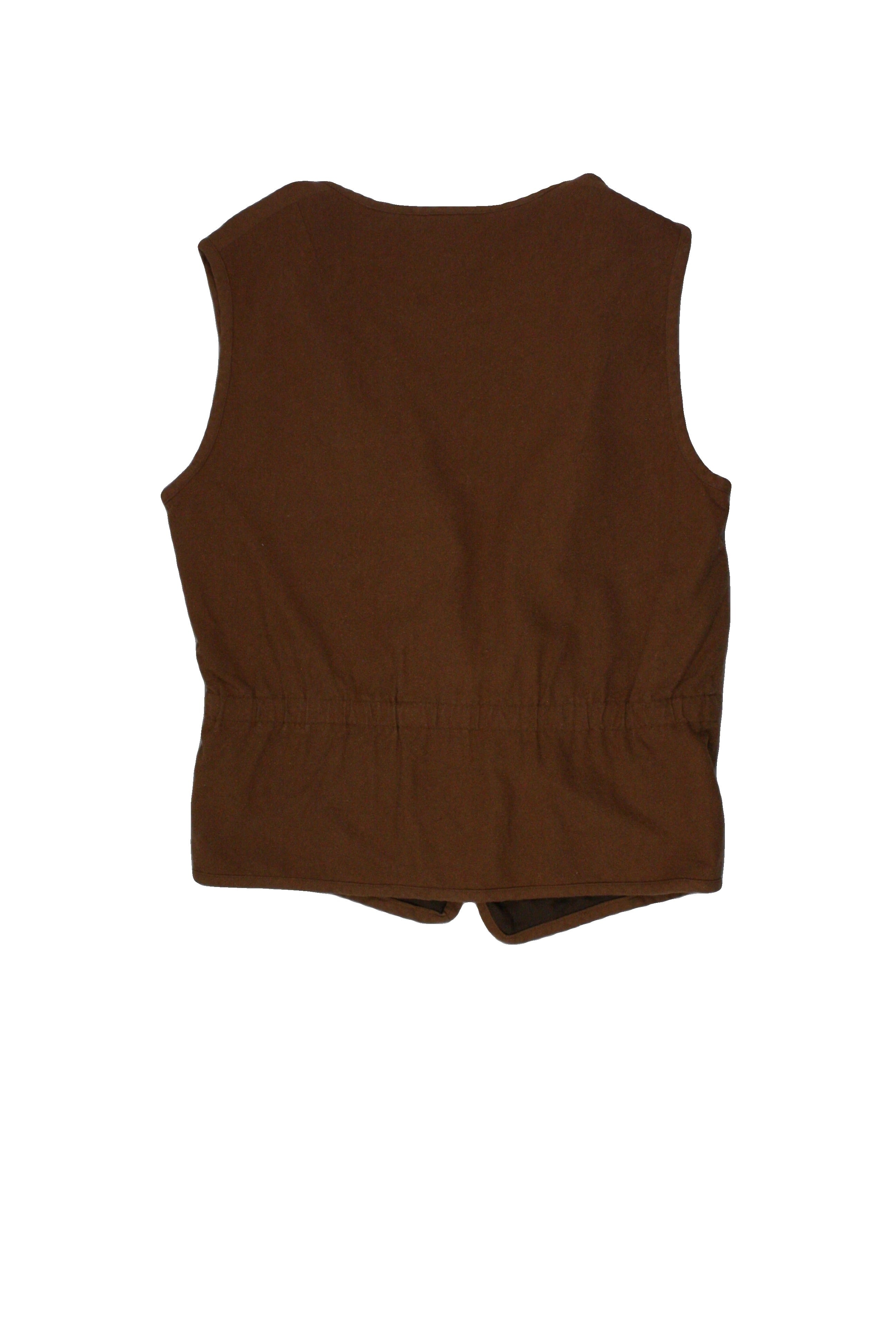 Di Bari Women's Brown Vest with Silk, 2 Pockets, Waist Tie