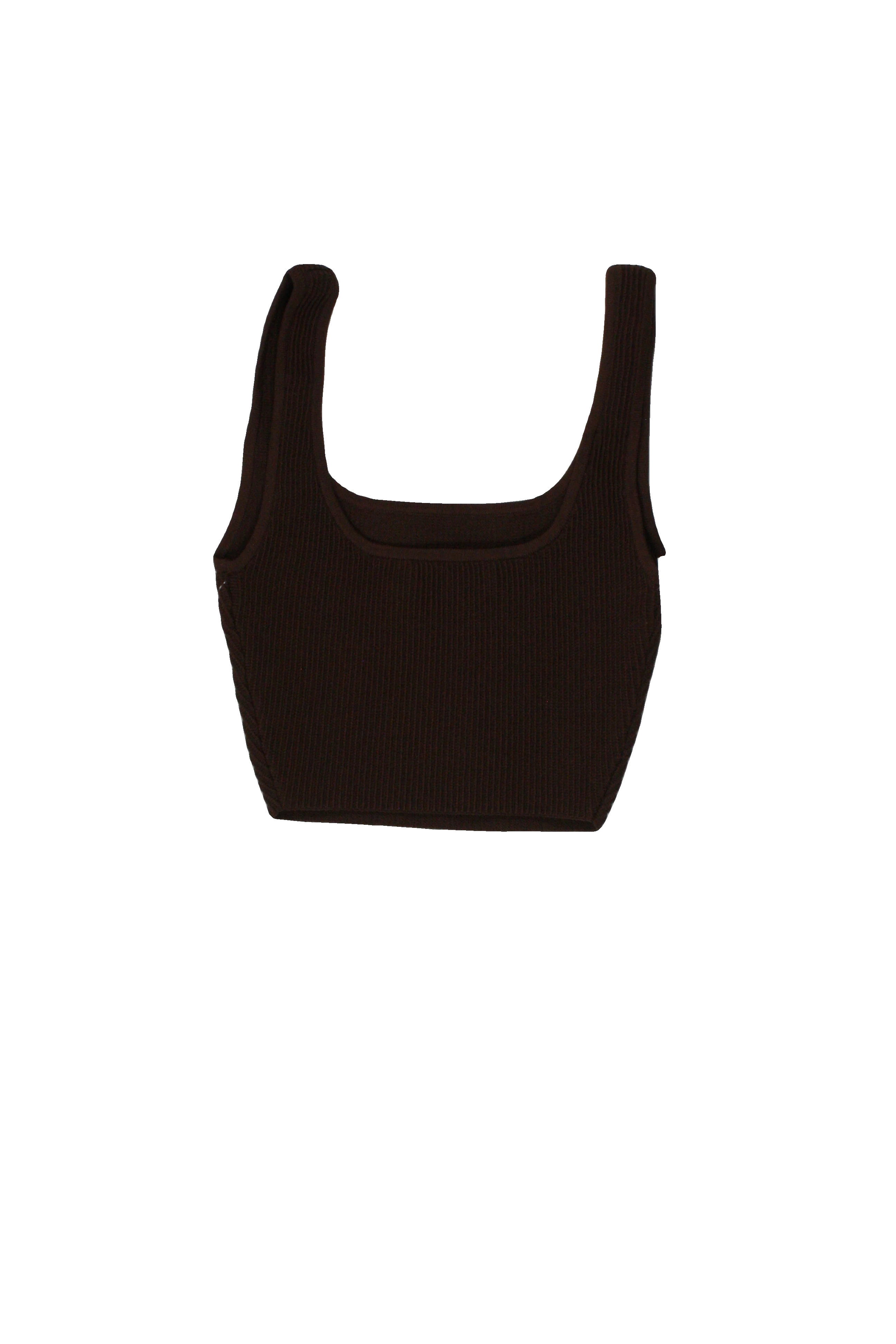 Babaton Women's Brown Cropped Sleeveless Top with Rib Knit, Stretch