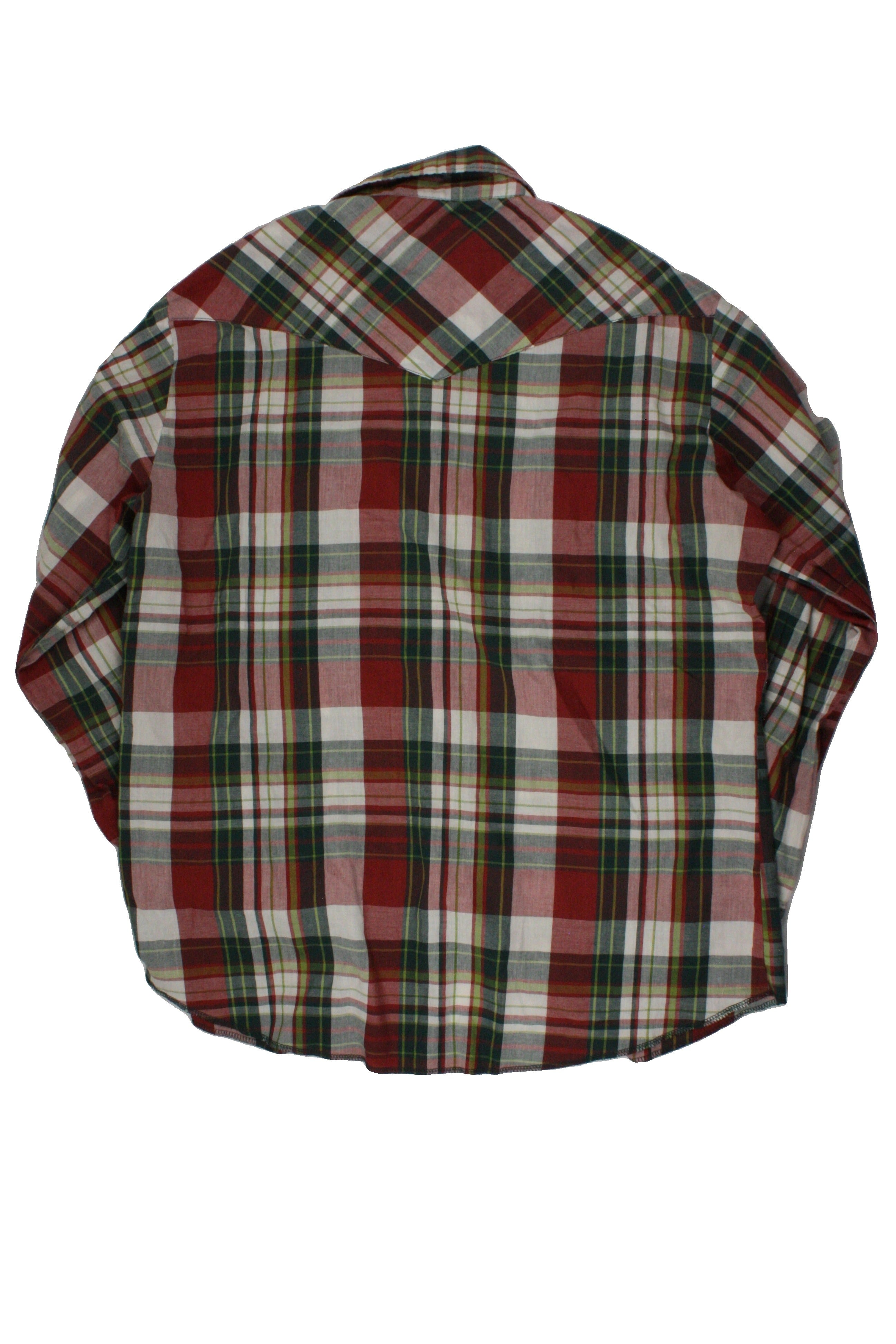 Wrangler Men's Red/Green/White Long Sleeve Shirt with Front Snaps, Plaid