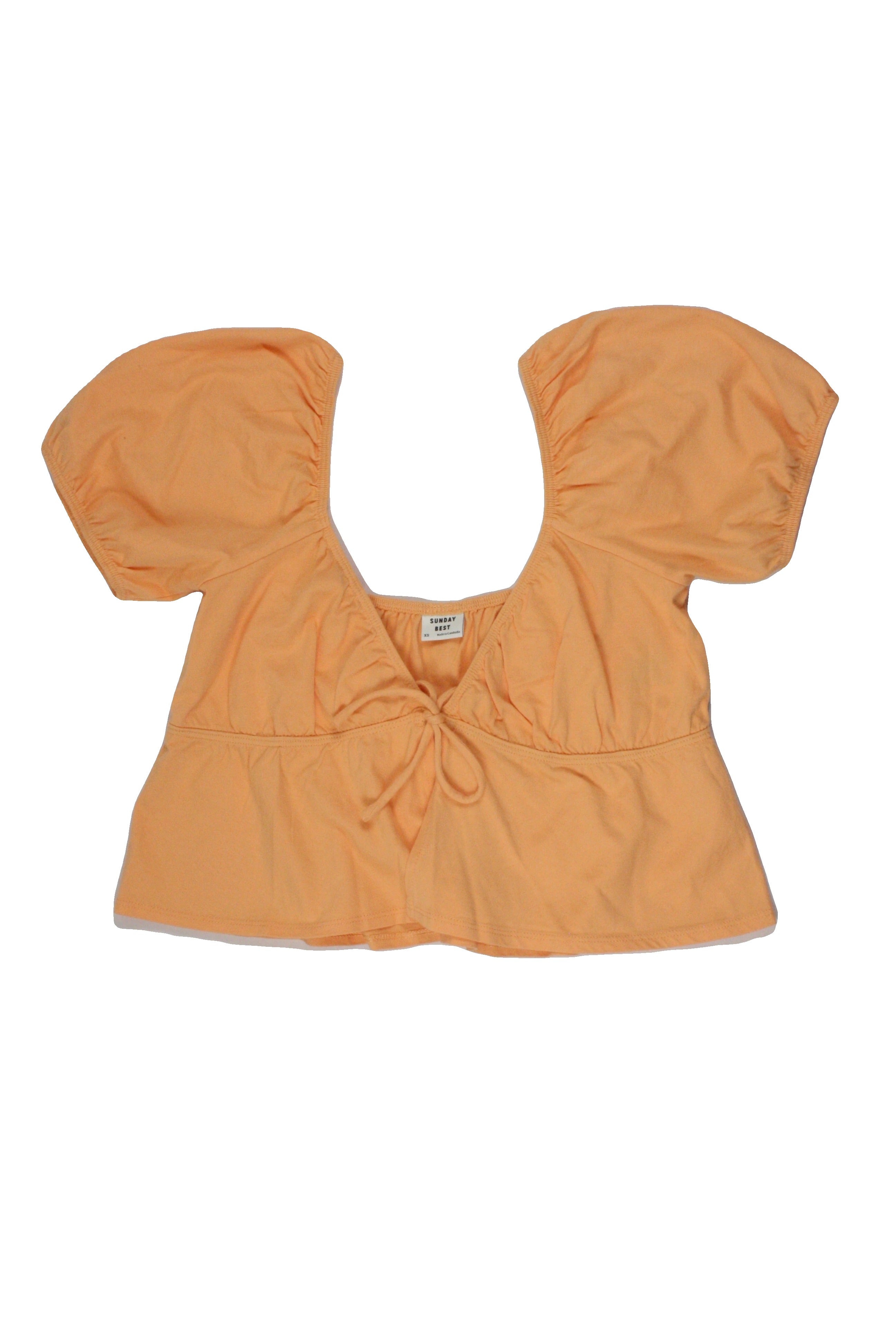 Sunday Best Women's Light Orange Puff Sleeve Cropped Short Sleeve Top with Stretch – Size XS