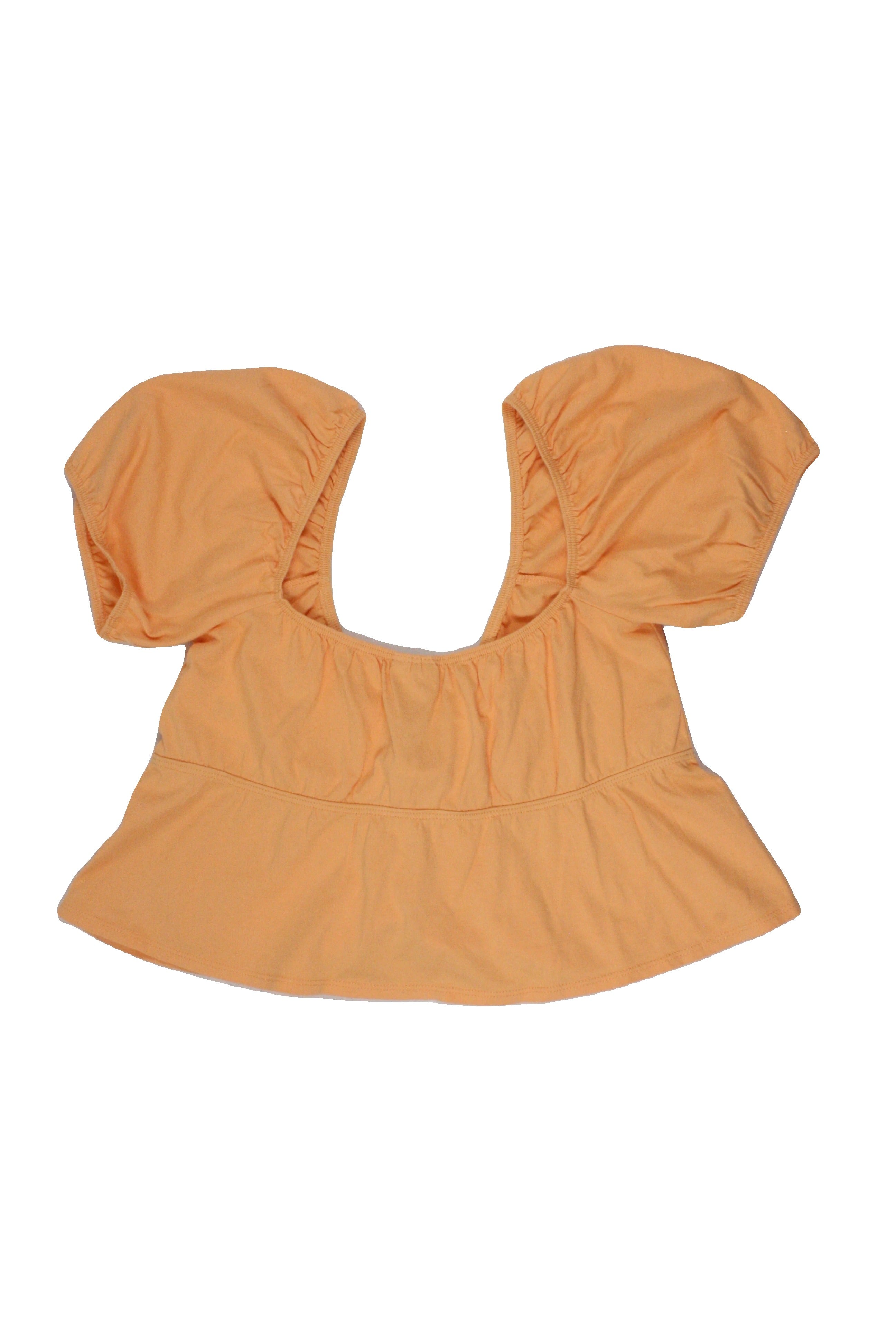 Sunday Best Women's Light Orange Puff Sleeve Cropped Short Sleeve Top with Stretch – Size XS
