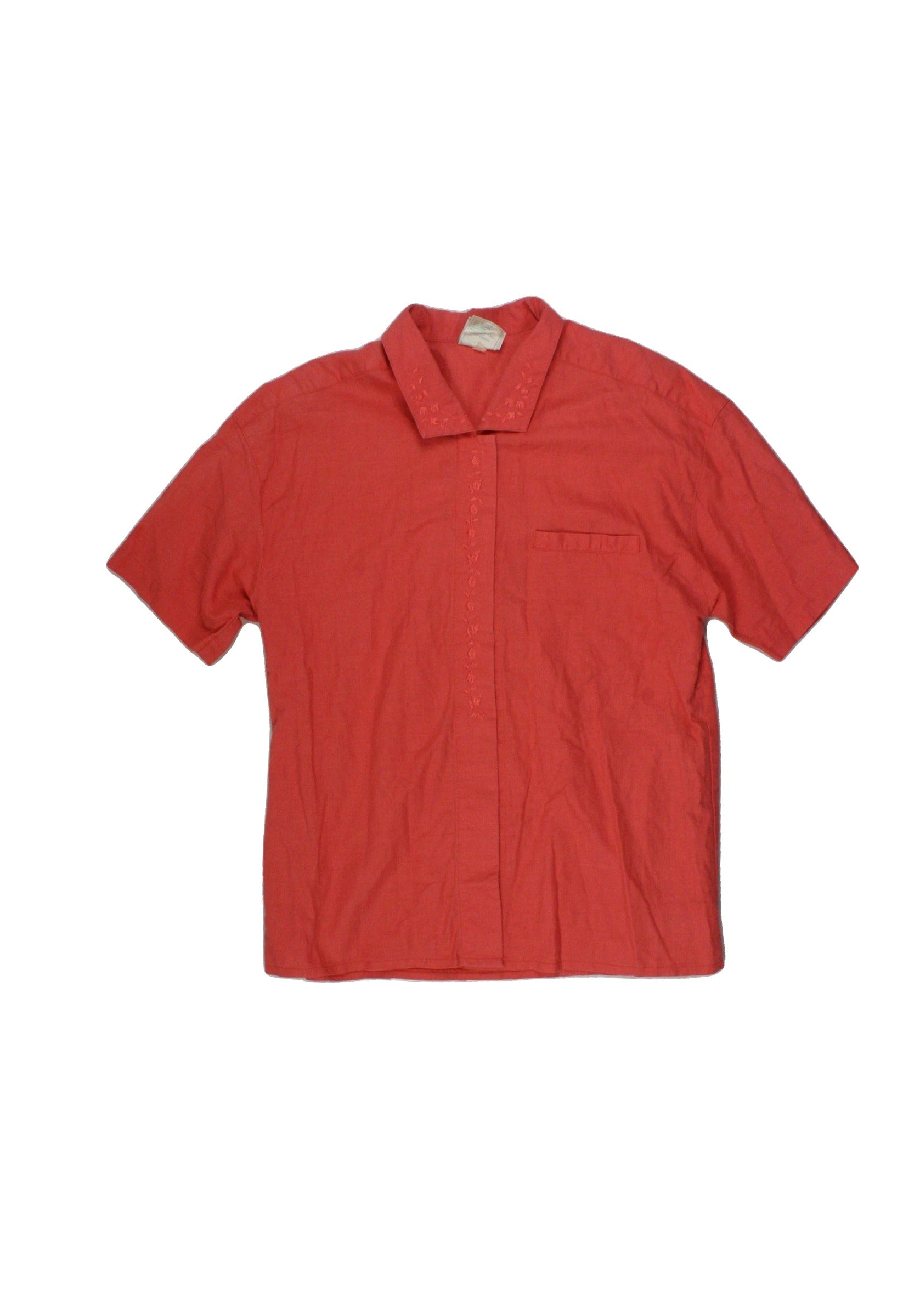 Laura Ashley Women's Red Short Sleeve Shirt with Cotton-Linen, Linen, Cotton, Buttons – Size 12