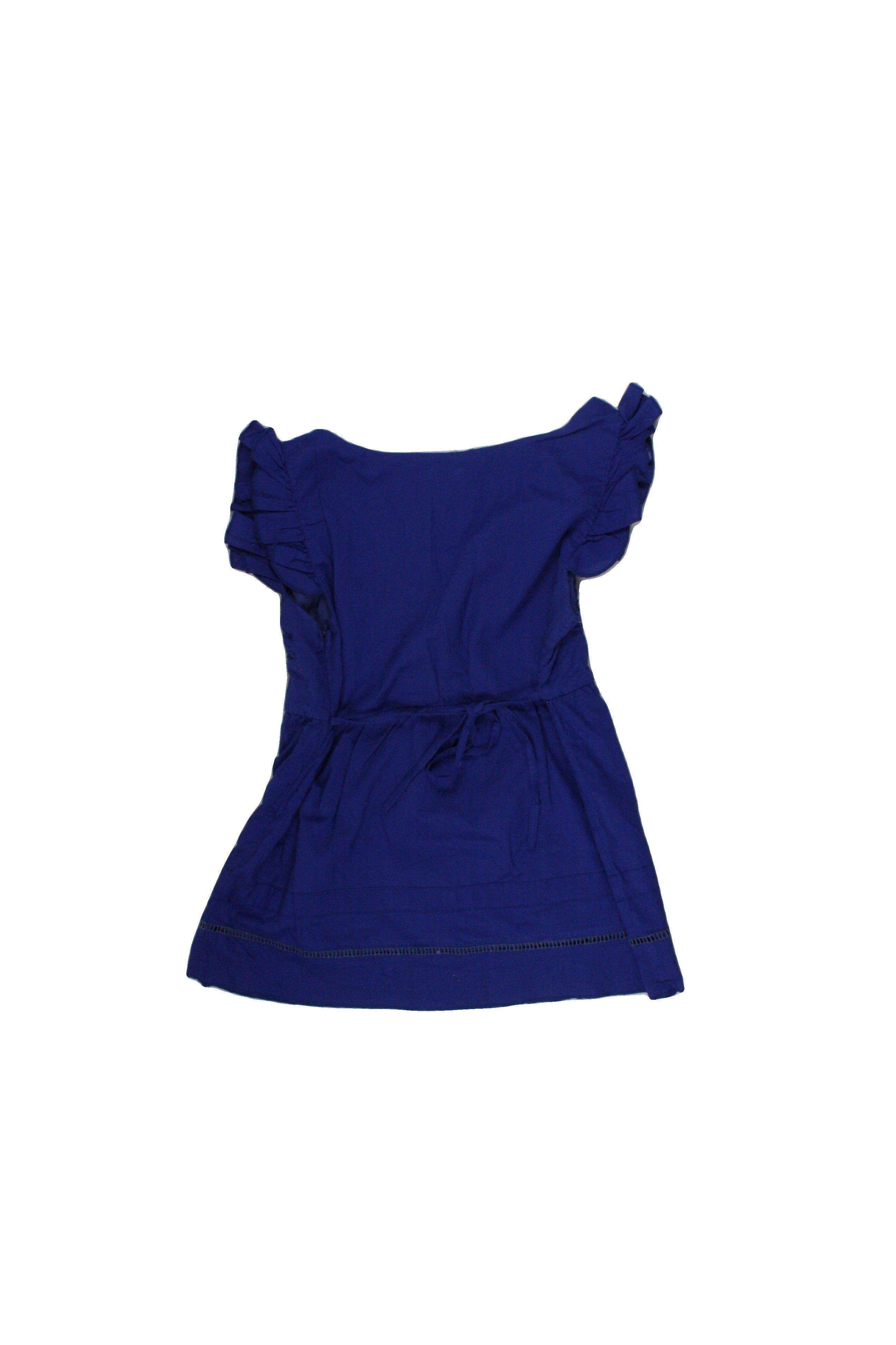 Lovely Girl Women's Blue Ruffle Sleeve Short Sleeve Scoop Neck Top with Cotton, Back Tie, Eyelet Embroidery – Size L