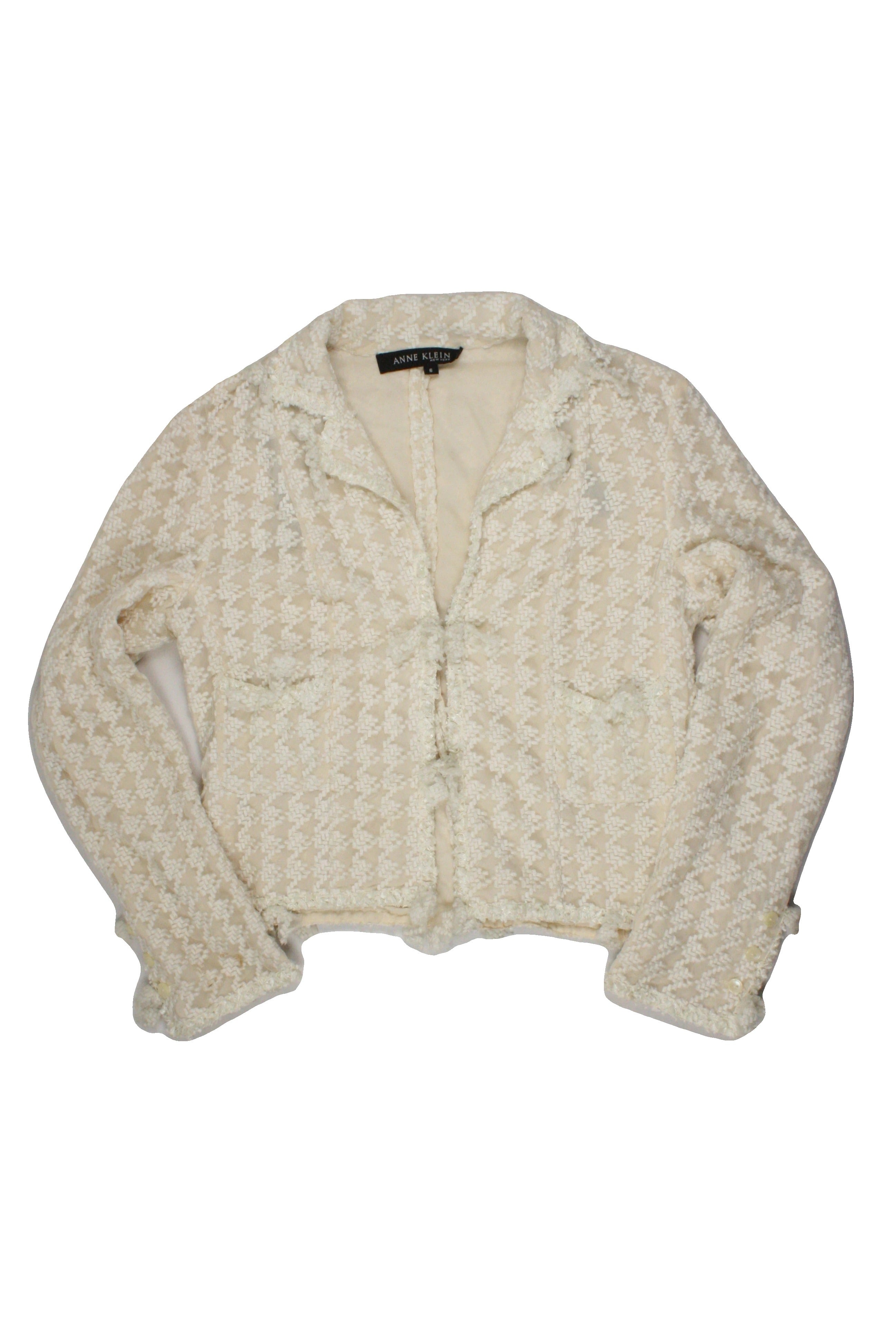 Anne Klein Women's Cream/Beige Long Sleeve Jacket with Silk, Bow Trim – Size 6
