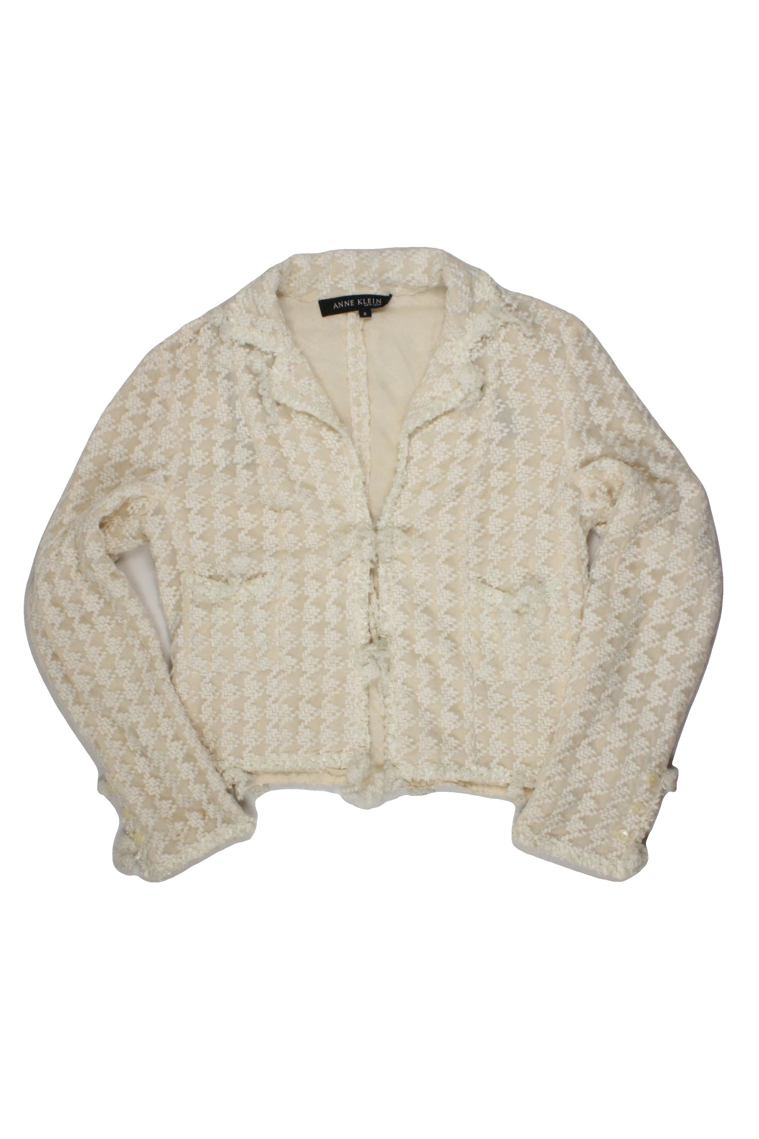 Anne Klein Women's Cream/Beige Long Sleeve Jacket with Silk, Bow Trim – Size 6