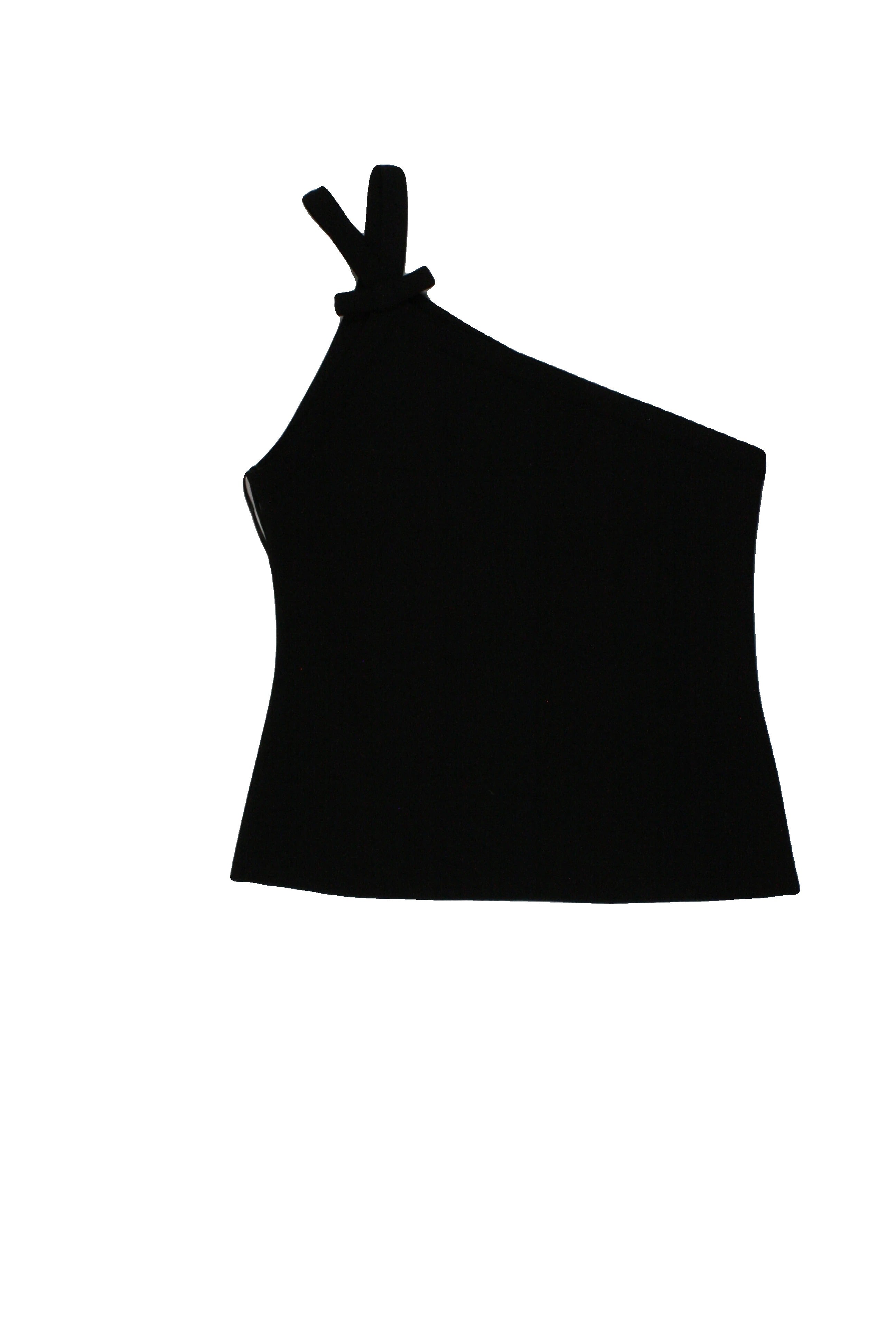 Zara Women's Black One-Shoulder Cropped Sleeveless Top with Shoulder Bow – Size L